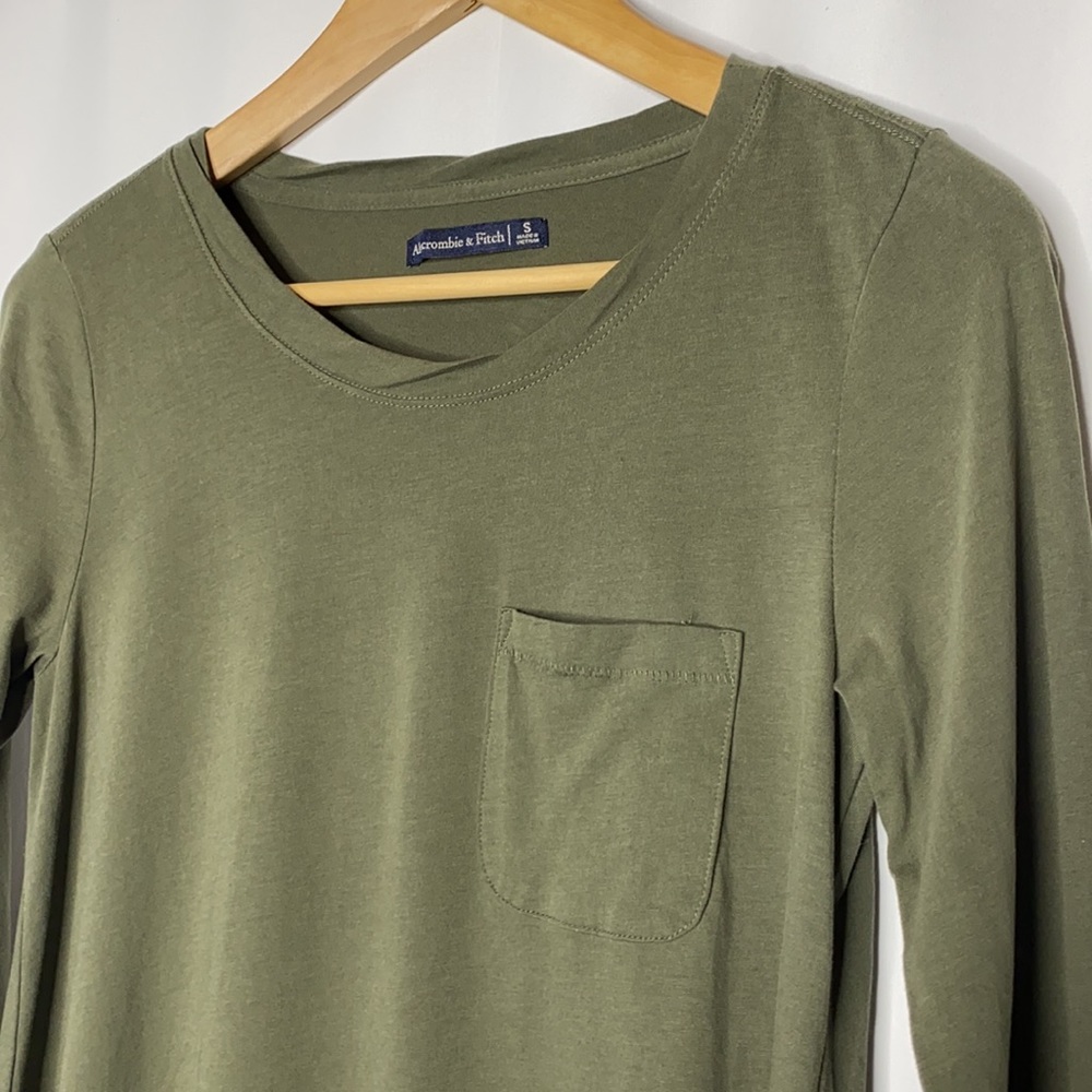 A&F Olive Long Sleeve Pocket T-Shirt Swing Dress - Picture 3 of 7